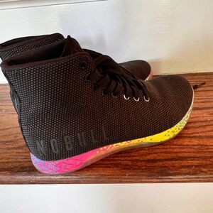 Nobull Sneakers Women High top Black with Rainbow sole size 7.5